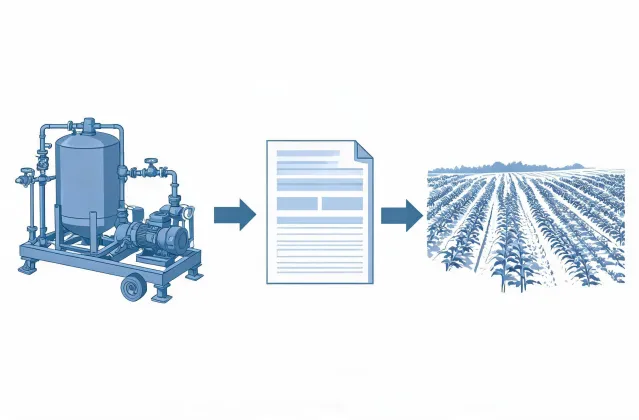 Illustrated procurement route between factory quotation and farm destination